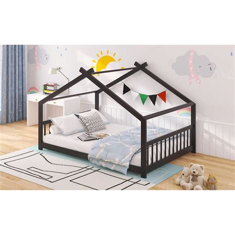 target metal frame house|Full Size House Bed, Metal Floor Bed Frame With Roof, House.